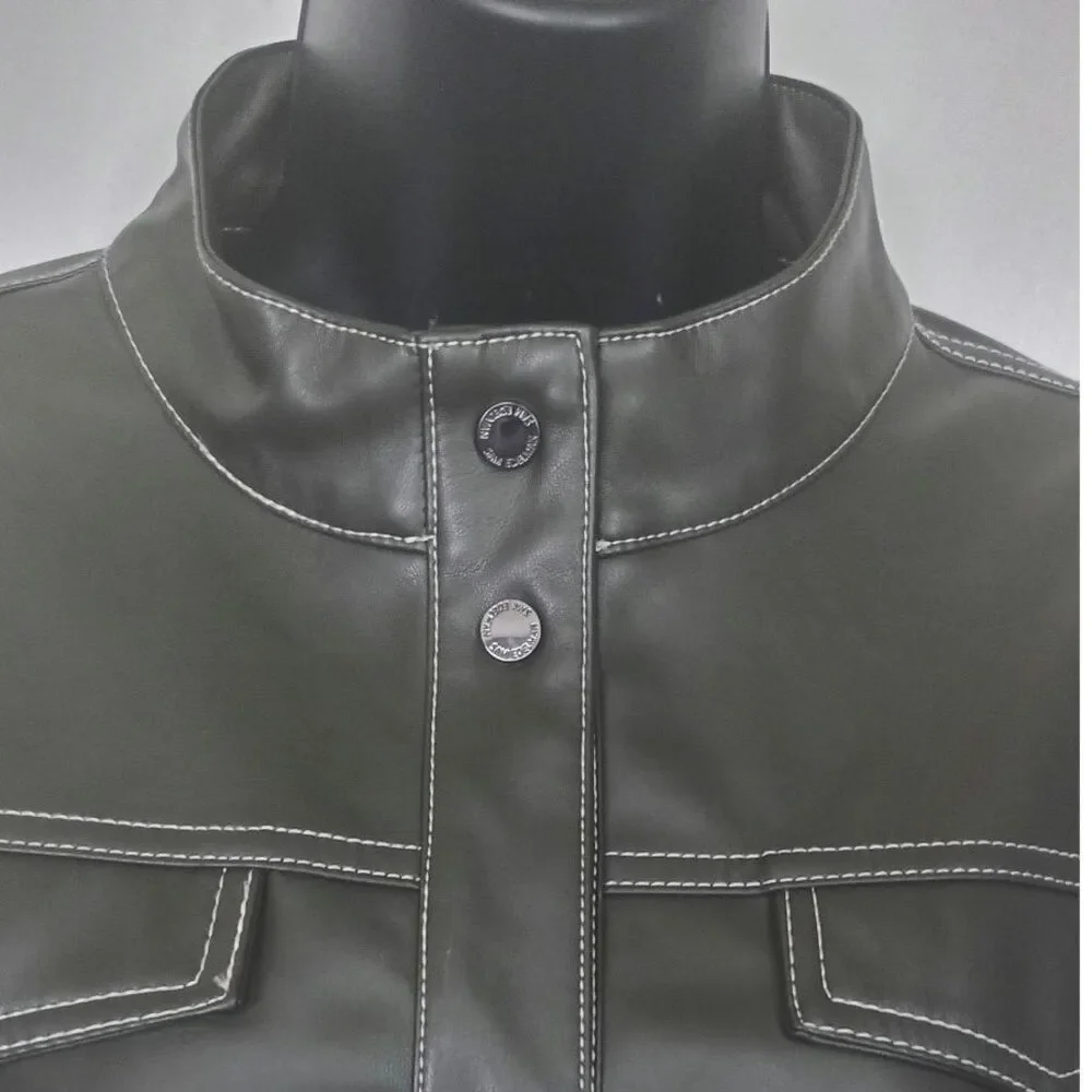 Sam Edelman Faux Leather Moto Jacket Charcoal Womens Size Large